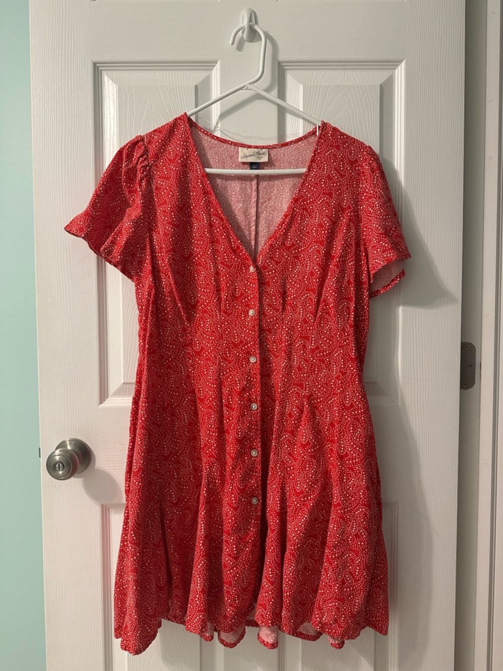 Universal Thread Red Button-Front Mini Dress with V-Neck